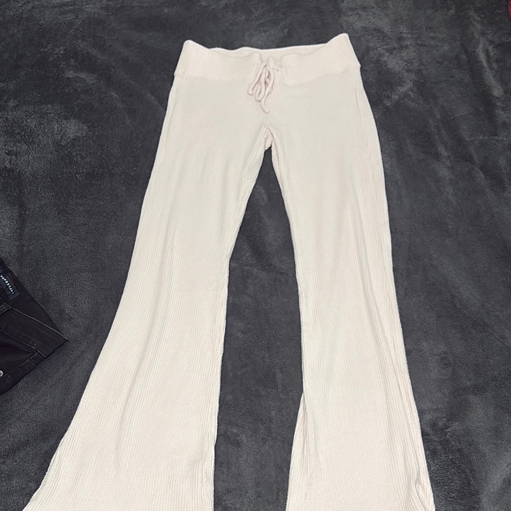 Cream Wide-Leg Knit Pants